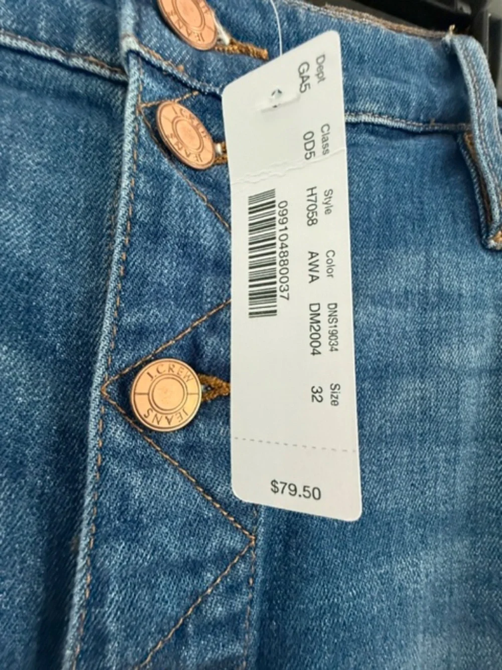 NWT J. Crew Button Front Blue Denim Jean Skirt Medium Wash Size 32